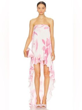 L’idee Pleated Strapless High-Low Dress